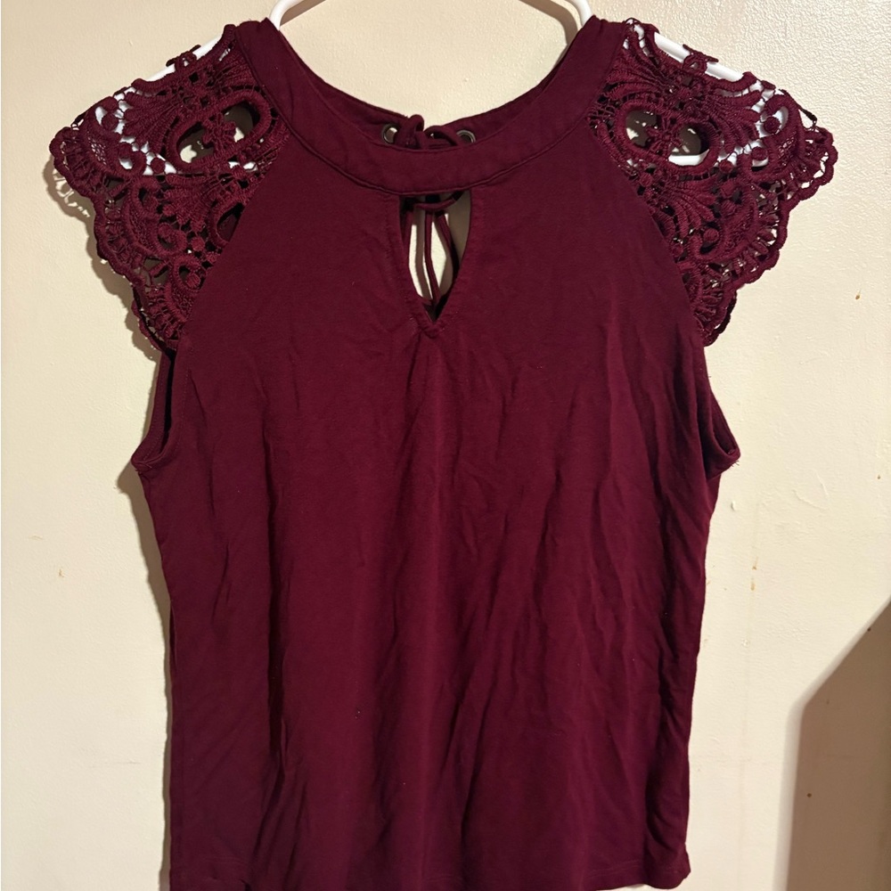 Elegant Burgundy Lace Sleeve Top